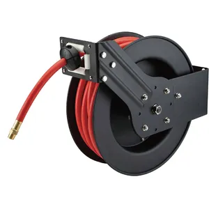 50ft Auto Rewind Retractable Reel With 3/8" X 50' Air Hose With Brass Fittings