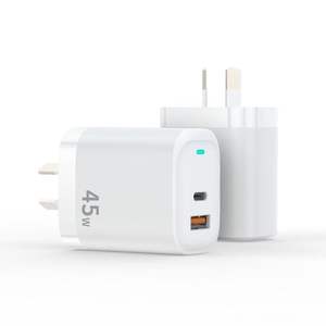 Chargeur mural double port <span class=keywords><strong>USB</strong></span> + type C de haute qualité 45 W à charge ultra-rapide pour ordinateur <span class=keywords><strong>portable</strong></span>, téléphone, tablette, alimentation - Product Image 3