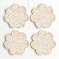 Ensemble de dessous-de-verre de luxe en perles et fleurs, blanc crème, pour mariage, décoration de table, élégant, pour tasses et verres, vente en gros