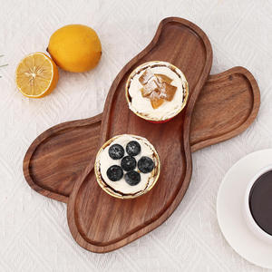 Plateaux en bois d'acacia naturel faits à la main plateaux de service en bois pour la nourriture grand plateau de collation irrégulier Super vente - Product Image 6