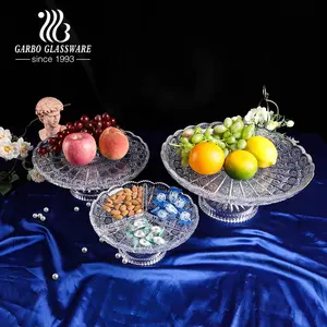 透明脚玻璃水果盘甜品碗派对婚礼酒店供应蛋糕盘向日葵设计婚礼玻璃水果架