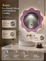 Miroir de salle de bain éclairé intelligent à LED, forme ronde biseautée, avec bouton de commande, pour hôtel, design irrégulier