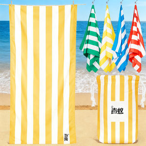 Serviettes en microfibre 100% recyclées, rayées jaunes, compactes, légères, séchage rapide, sans sable, <span class=keywords><strong>serviette</strong></span> <span class=keywords><strong>de</strong></span> <span class=keywords><strong>plage</strong></span> avec sac - Product Image 1