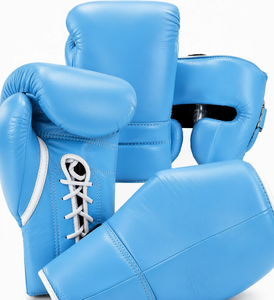 Gants de boxe en cuir bleu ciel, à lacets, pour entraînement, équipement de combat pour adultes, pour la pratique sportive - Product Image 1