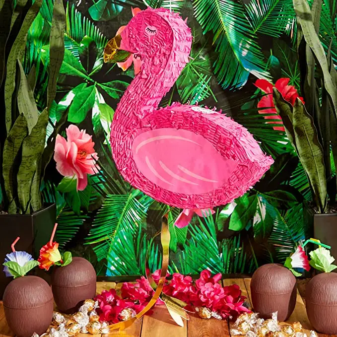 Flamingo pinata tropical pequeno, verão, luau e suprimentos para festa na piscina, 16x13x3 polegadas