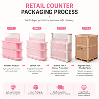 Comptoir de présentation en métal rose de luxe sur mesure avec miroir, tiroirs verrouillables, étagères incurvées, armoire de rangement esthétique