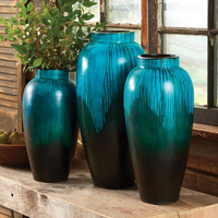 Vase de sol surdimensionné bleu peint, pot à fleurs glamour haut, vase à fleurs pour la décoration de la maison