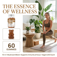 Qbioflex OEM Pure Ashwaganda 10 en 1 Gummies aux champignons pour stimuler le cerveau, soutenir l'immunité, l'énergie, supplément de gummies aux champignons magiques