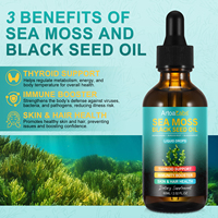 Vente en gros de gouttes liquides de mousse de mer végétalienne à base de plantes de 60 ml avec huile de graines noires et ashwagandha pour renforcer l'immunité et soutenir la thyroïde