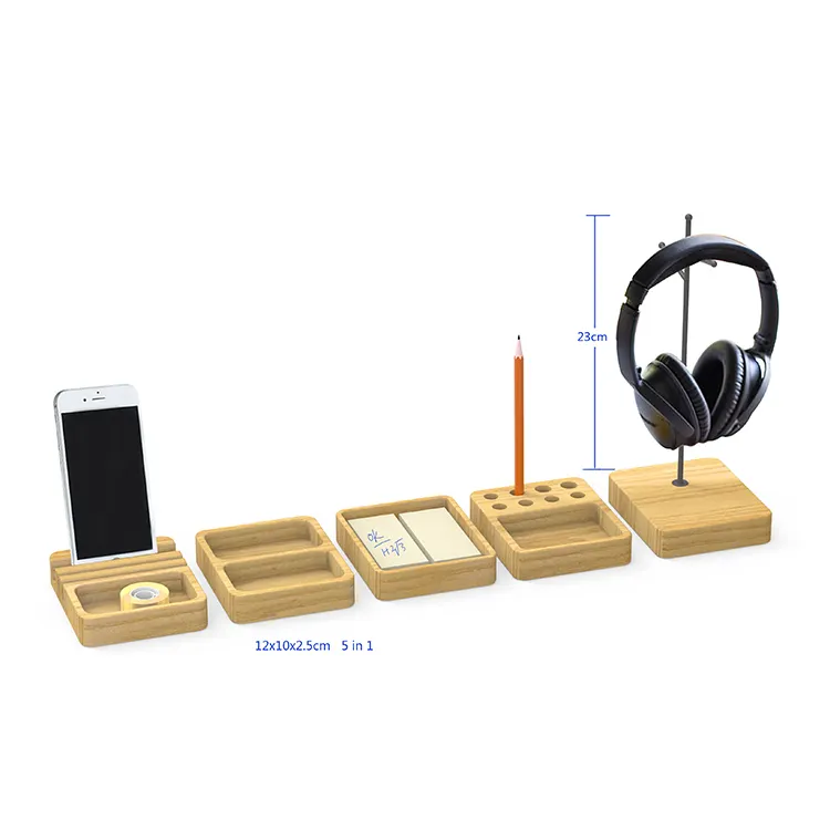 Portable Bamboo Desktop Organizer Multi-use Bamboo Set Wood Office Organizer For Desk Wooden Accessories For Pen Storage