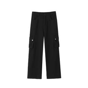 Pantalones Cargo de Cintura Alta para Mujer, Marca Runqi, Negros, de Lona, Casuales, de Pierna Ancha, Talla Grande, Modelo N8766 - Product Image 1