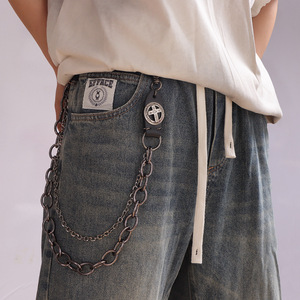 Cadena de cintura vintage de cuero con cruz, de doble capa, de metal grueso, estilo industrial streetwear, en piel de vacuno marrón y negro con aleación de cobre - Product Image 1