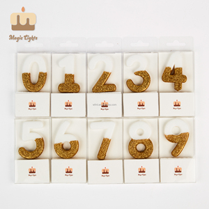 Bougie d'anniversaire en forme de chiffre, <span class=keywords><strong>blanche</strong></span> et dorée, avec paillettes, pour les fêtes d'anniversaire des enfants, Pâques, Nouvel An, Ramadan et décoration de la maison - Product Image 1