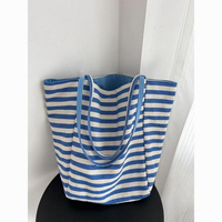 Sac fourre-tout en toile rayée pour femmes, grande capacité, style coréen, sac à main à bandoulière avec fermeture éclair pour les voyages