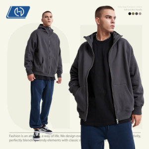 <span class=keywords><strong>Sweat</strong></span> à capuche zippé intégral en polaire 350G, coupe oversize, style ninja, avec masque intégré, poignets côtelés, streetwear, personnalisable - Product Image 2