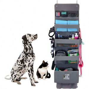 Over the Door Hanging Organizer 5-Shelf Hanging Storage Pet Dog Hooks Mesh Pvc Bag Large Capacity <b>Pockets</b> - Product Image 1