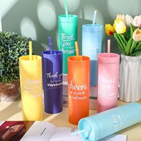 Gobelet maigre en acrylique mat en plastique à double paroi réutilisable de 16 oz personnalisé avec paille et couvercle