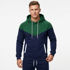 Men Winter 100% Cotton Fleece Jogger Tracksuit Set High Quality Two Piece Color Block <b>Hoodies</b> Regular Fit Tracksuits For Men - Product Image 3