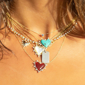 Joyería de plata 925 chapada en oro de dos tamaños Petite MOP turquesa ónix rojo Coral corazón Twist Collar para mujer - Product Image 4