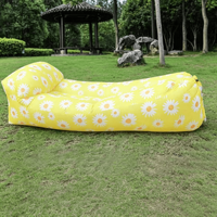 Canapé gonflable moderne jaune vif en forme de marguerite - Fauteuil paresseux pliable esthétique pour le camping en extérieur et la détente à la maison
