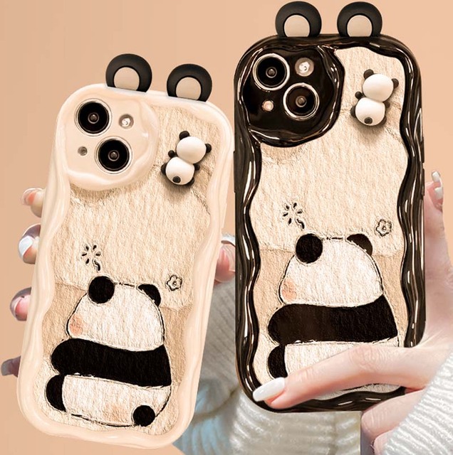 Lovely Ears Style Cute Panda Doll Design Silicone Mobile Phone Cover Case for Iphone 6 7 8 X Xr Xs 11 12 13 14 15 16 17 Pro Max