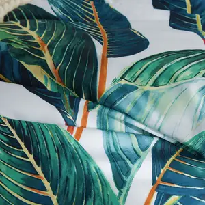 Vente en gros d'ensemble de housse de couette imprimé vintage housse de couette ensembles de draps vert motif feuilles tropicales ensembles de literie de luxe collection