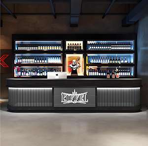 B053 Industrial Style Front <b>Desk</b> Cashier Counter Artificial Stone Tabletop Metal Legs Drawers LED Lighting Custom Hotel Gym - Product Image 2