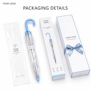 Parapluie transparent POE avec logo personnalisé, poignée en J incurvée colorée, pour mariage, fête, cadeau promotionnel, accessoire photo - Product Image 5