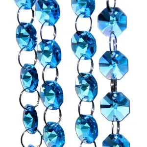 Anillo plateado de cristal para guirnalda, cadena de cristal, lámpara de araña, cadena octagonal, decoración de deshierbe