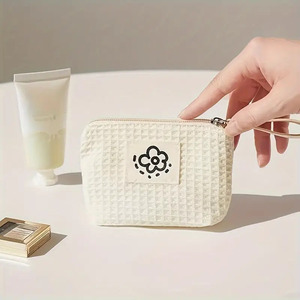 Elegante Borsa Cosmetica in Tessuto Waffle Realizzata in Puro Cotone Ecologico e Mini Borsa Portatile per Oggetti Vari, Regalo per Donne - Product Image 4