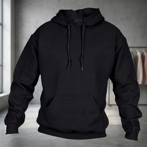 Men's Black Hooded <b>Sweatshirt</b> Regular Fit Cotton Fleece Casual Pullover with Pocket Autumn Wear - Product Image 2