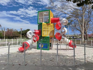 Modern Cube Design Outdoor Playground, Multi-Level Steel <strong>Play</strong> <strong>Tower</strong> with Slide &amp; Climb - Product Image 3