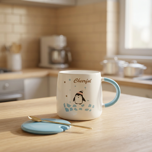 Ensemble de tasses de la série Penguin, tasse à thé avec cuillère, design pingouin mignon, ensemble de tasses à café originales, tasse avec couvercle et cuillère - Product Image 3