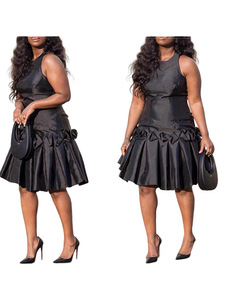 เดรสรัดรูปเข้ารูปของผู้หญิงแฟชั่นมีชายเสื้อและแขนกุดมีจีบ - Product Image 5