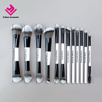 Set Kuas Makeup Profesional 10 Buah Dua Sisi Berbahan Sintetis Vegan untuk Wajah & Mata dengan Kuas Concealer dan Logo Kustom