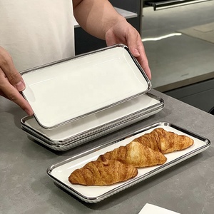 Assiette rectangulaire nordique en céramique de 12 pouces, texture cannelée, plateau créatif pour sushis, plat à dessert en porcelaine pour <span class=keywords><strong>restaurant</strong></span> et maison - Product Image 2