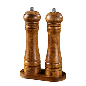 Wooden Salt and Pepper Grinder Set Pepper Mill Salt Shakers Adjustable Ceramic Rotor 8 Inch Oak Ceramic Grinding