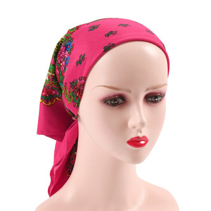 Bufanda floral rusa Flor de lujo Pañuelo pequeño Chal étnico Mujeres Hijab Bufanda acrílica Impreso 70CM Diadema Bufanda Bandana - Product Image 4