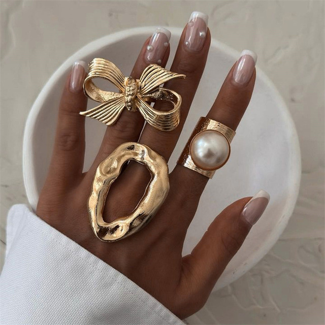JZ037 Geometric Lava Texture Ring Set | Abstract Polished Open Band Stackable Rings | Modernist Adjustable Jewelry