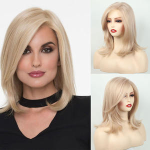 Nouvelles perruques de longueur moyenne pour femmes pas chères perruques de couverture de tête en fibre chimique rose blonde - Product Image 5