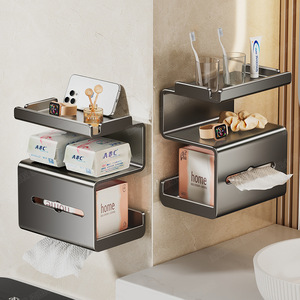 Porte-papier toilette mural minimaliste gris anthracite en acier carbone, distributeur de papier auto-adhésif, organisateur de salle de bain - Product Image 4