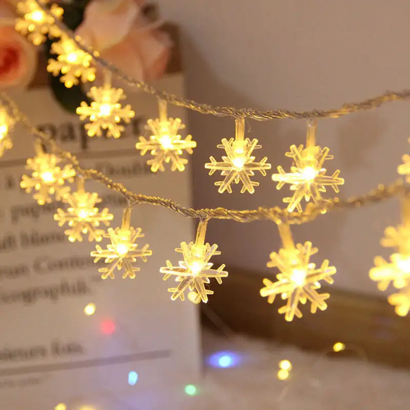 Kerstlamp Slingers Indoor Gordijn Licht String Fairy Licht Batterij Aangedreven Warm Wit Led Sneeuwvloklamp
