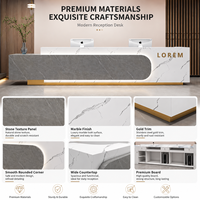 Mostrador de Recepción de Mármol Natural con Luz LED y Detalles en Dorado para Hotel, Venta al por Mayor Directa de Fábrica, Logotipo Personalizado
