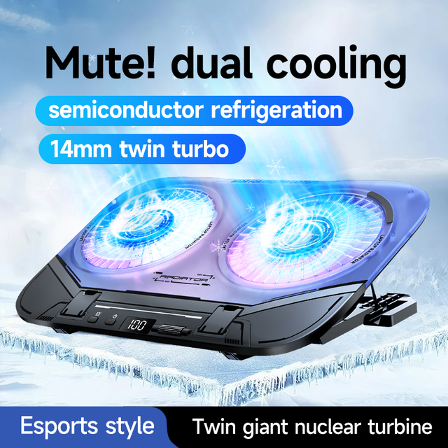 Pendingin Laptop Premium OEM Dual Semiconductor Cooler 100 Kecepatan Kipas Pencahayaan RGB Untuk Notebook Gaming Dan Kerja