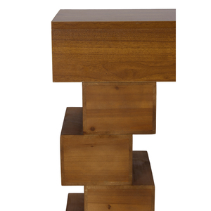 Geometric Block Stacked Wood Console <b>Table</b> Warm Natural Finish Entryway Decor - Product Image 3