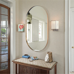 <span class=keywords><strong>Espejo</strong></span> de <span class=keywords><strong>pared</strong></span> ovalado dorado moderno para decoración del hogar con marco de metal cepillado espejos de <span class=keywords><strong>pared</strong></span> horizontal o <span class=keywords><strong>vertical</strong></span> para entrada de baño - Product Image 2