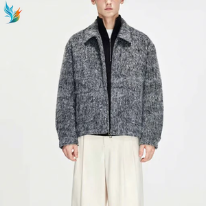 Ropa <span class=keywords><strong>de</strong></span> calle <span class=keywords><strong>de</strong></span> alta calidad Otoño Personalizado Manga larga Contraste Cuero Textura en blanco Recortada Cremallera Hombres Chaqueta <span class=keywords><strong>de</strong></span> tweed - Product Image 6