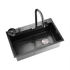 Maite CT-1001 Set Lavello da Cucina Moderno Artigianale in Acciaio Inox Spazzolato Quadrato con Rubinetto a Cascata e <span class=keywords><strong>Scarico</strong></span> Digitale - Product Image 1