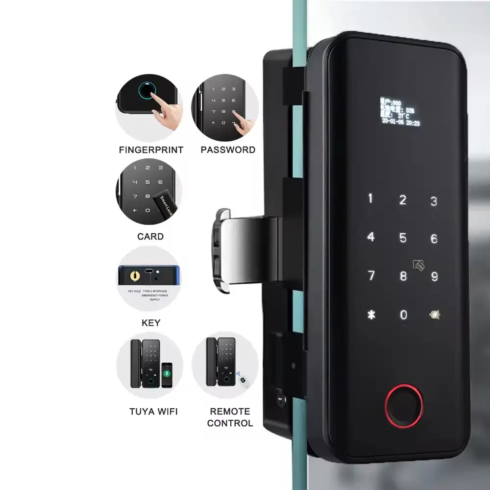 AISUO TUYA WIFI desbloqueo remoto Aleación de Zinc biométrico huella dactilar clave contraseña tarjeta entrada sin llave eléctrica cerradura de puerta de vidrio Digital