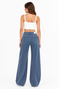 Jeans Denim a Vita Alta e Gamba Larga da Donna, Vestibilità Ampia, Lunghezza Intera, in Cotone Stonewashed, Pantaloni Casual Blu Tinta Unita, Stile Primaverile - Product Image 2